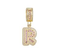 OAKKY Hommes Femmes Acier Inoxydable Zircone Initiales A-Z Alphabet Collier Classique Tendance Pendentif Chaîne Clavicule Cadeau Bijou Anniversaire Or Lettre R