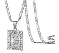 OAKKY Hommes Femmes Cuivre Carré Capital Monogramme Collier Alphabet de A-Z Classique Simple Lettre Pendentif Couple Bijou Cadeau Argent Lettre G