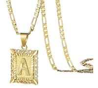 OAKKY Hommes Femmes Cuivre Carré Capital Monogramme Collier Alphabet de A-Z Classique Simple Lettre Pendentif Couple Bijou Cadeau Or Lettre A