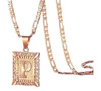 OAKKY Hommes Femmes Cuivre Carré Capital Monogramme Collier Alphabet de A-Z Classique Simple Lettre Pendentif Couple Bijou Cadeau Or Rose Lettre P