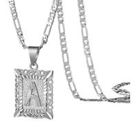 OAKKY Hommes Femmes Cuivre Carré Capital Monogramme Collier Alphabet de A-Z Classique Simple Lettre Pendentif Couple Bijou Cadeau Argent Lettre A