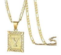OAKKY Hommes Femmes Cuivre Carré Capital Monogramme Collier Alphabet de A-Z Classique Simple Lettre Pendentif Couple Bijou Cadeau Or Lettre Y