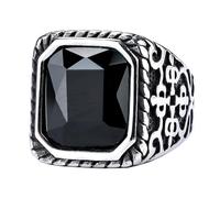 OAKKY Millésime Personnalité Tendance Symbole Mystérieux Sculpté Chunky Grande Carrée Pierre Précieuse Signet Bague Homme Acier Inoxydable Noir Taille 54
