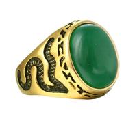 OAKKY Millésime Unique Fleur Motif Côtés en Forme de Serpent Sculpté Ovale Pierre Précieuse Signet Bague Homme Acier Inoxydable Alliance Vert Taille 65