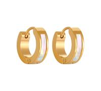 OAKKY Mince 4MM Tendance Élégant Arc-en-ciel Perle Coquillage Incrustation Petit Huggie Hoop en Forme de C Boucle d'Oreille en Acier Inoxydable pour Femmes Piercings d'Oreilles Or