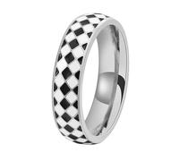 OAKKY Moderne Élégant 6Mm Mince Grille Irrégulière Noir et Blanc Damier Motif Empilable Chevalière Bague Unisexe Acier Inoxydable Argent Taille 60