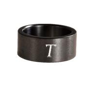 OAKKY Noir 26 Lettres Dominante Tendance Amulette Personnalité Tempérament Bague Unisexe Acier Inoxydable T Taille 60
