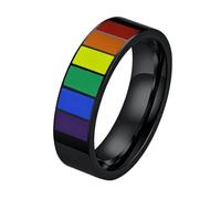 OAKKY Noir Acier Inoxydable Arc en Ciel Pride Bague pour Homme Femme 6 Couleurs Émail LGBT Égalité Band Large Confort Ajustement Statement Bijoux Cadeau Taille 65