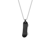 OAKKY Non Conventionnel Hip Hop Créatif Sport Scooter Skateboard Skateboard Charm Couple Pendentif Collier Homme Acier Inoxydable L'esprit du Patin Noir avec Chaîne