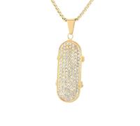 OAKKY Non Conventionnel Hip Hop Full-Pavé Cristal Sport Scooter Skateboard Skateboard Charm Couple Pendentif Collier Homme Acier inoxydable avec Chaîne
