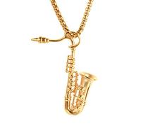 OAKKY Nouveau Saxophone Instrument Pendentifs Colliers Homme Acier Inoxydable Gothique Punk Rock Minimalisme La Musique Bijoux Or Non avec Chaîne