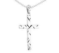 OAKKY Pendentif Croix Géométrique Gravée Unisex Acier Inoxydable Collier avec Motif Lignes Diagonales et Finition Antique Amulette Religieuse Unique Argent