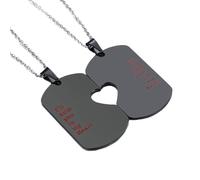 OAKKY Pendentif Tag Cœur Puzzle Pour Couples Noir Avec Chaîne