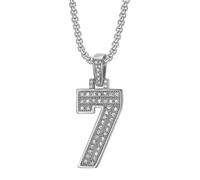 OAKKY Personality Classique Hip Hop Rock Pierré Scintillant CZ 0-9 Collier de Numéro Angélique Unisexe en Acier Inoxydable Numérologie Romaine Rétro Bijoux Silver 7