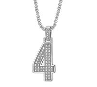 OAKKY Personality Classique Hip Hop Rock Pierré Scintillant CZ 0-9 Collier de Numéro Angélique Unisexe en Acier Inoxydable Numérologie Romaine Rétro Bijoux Silver 4