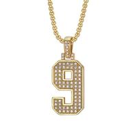 OAKKY Personality Classique Hip Hop Rock Pierré Scintillant CZ 0-9 Collier de Numéro Angélique Unisexe en Acier Inoxydable Numérologie Romaine Rétro Bijoux Gold 9