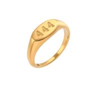 OAKKY Personality Simple Classique Coupe Ronde Porte-Bonheur Angel Numbers 444 Chevalière Femmes Acier Inoxydable Bande de Déclaration Sportive Confortable Or Taille 54