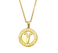 OAKKY Personnalité Hip Hop Unique 12 Constellations Signe du Zodiaque Solitaire Strass Incrustation Couple Pendentif Horoscope Collier Unisexe en Acier Inoxydable Clavicule Chaîne Bélier