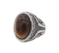 OAKKY Personnalité Rétro Chunky Ovale Pierre Précieuse Modèle de Vague Signet Bague Unisexe en Acier Inoxydable Bande de Déclaration Coupe Confortable Style A Taille 68