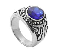 OAKKY Personnalité Vintage Punk Ovale Coupe Pierre de Cristal Pierre Spécial Vague Forme Motif Chevalière Unisexe en Acier Inoxydable Bleu Argent Taille 68