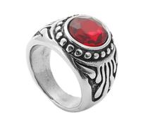OAKKY Personnalité Vintage Punk Ovale Coupe Pierre de Cristal Pierre Spécial Vague Forme Motif Chevalière Unisexe en Acier Inoxydable Rouge Argent Taille 68