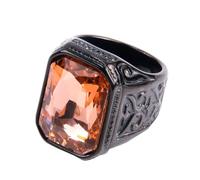 OAKKY pour Hommes Femmes Acier Inoxydable Vintage Punk Grand Carré Octogonal Pierre Précieuse Multicolore Motif Fleur Bague Noir Champagne Taille 52