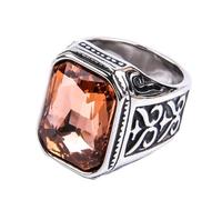 OAKKY pour Hommes Femmes Acier Inoxydable Vintage Punk Grand Carré Octogonal Pierre Précieuse Multicolore Motif Fleur Bague Argent Noir Champagne Taille 62