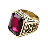 OAKKY pour Hommes Femmes Acier Inoxydable Vintage Punk Grand Carré Octogonal Pierre Précieuse Multicolore Motif Fleur Bague Or Noir Pourpre Rouge Taille 57
