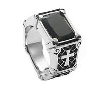 OAKKY Punk Croix Bague Homme Acier Inoxydable Large Bande avec Noir Pierre Précieuse Gothique Hip Hop Bijouterie Unique Edgy Cadeau Mari Petit Ami Taille 70