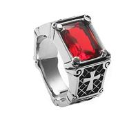 OAKKY Punk Croix Bague Homme Acier Inoxydable Large Bande avec Rouge Pierre Précieuse Gothique Hip Hop Bijouterie Unique Edgy Cadeau Mari Petit Ami Taille 65