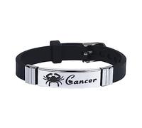 OAKKY Rétro 12 Constellation Zodiaque Logo de Signe Bangle Bracelet Homme Acier Inoxydable Horoscope Ajustable Cadeau d'anniversaire, Noir Cancer