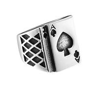 OAKKY Rétro Casino As de Pique Poker Bague Homme Acier Inoxydable Bands Non Conventionnel Punk Rock Carte Jeu Halloween Cosplay Taille 54