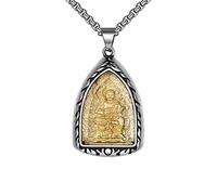 OAKKY Rétro Coq Zodiac 8 Dieu Gardien Bouddha Bouddha Lotus Motif Fleur Sculptée Amulette Pendentif Patron Saint Collier Homme Acier Inoxydable