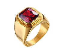 OAKKY Rétro Coupe Carrée Rouge Pierre Précieuse Biker Bague Homme Acier Inoxydable Punk Minimalist Style Orchestre de Mariage Or Taille 75