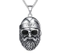 OAKKY Rétro Dominant Hip-Hop Cool Barbe Dense Vieux Hommes Crâne Tête Motard avec Lunettes de Soleil et Foulard Pendentif Collier Masculin Acier Inoxydable Noir