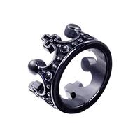 OAKKY Rétro Dominateur Royal Roi Couronne Chevalier Bague Hommes Acier Inoxydable Traverser Biker Punk, Noir avec Noir Pierre Précieuse Taille 60