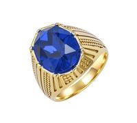 OAKKY Rétro Domination Coupe de Cristal Incrusté avec des Motifs Spéciaux de Pierres Précieuses Bague Unisex Acier Inoxydable Confortable Ajustement Or Bleu Taille 62