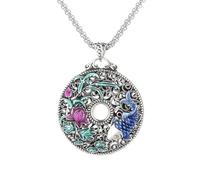 OAKKY Rétro Élégant Découpage Motif de Fleur de Lotus Poisson Carpe Koi Pendentif Collier Hommes Cuivre Vieilli Procédé Style Chinois avec Chaîne