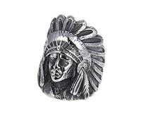 OAKKY Retro Hip Hop Argent Chef des Amérindiens Coiffe de Plumes Crâne Tête Motard Bague Homme 316L Acier Inoxydable Gothic Punk Taille 62