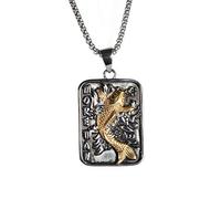 OAKKY Rétro Or Carpe Poisson Serpent Flick Shaped Mots Clés Amulette Pendentifs Colliers Homme Acier Inoxydable Mode Populaire avec Chaîne