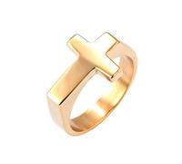 OAKKY Simple Classique Mince Empilage Plaine Sombre Prière Chrétienne Croix Biker Amulette Crucifix Bague Unisexe Acier Inoxydable Or Taille 57