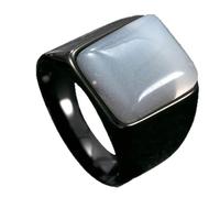 OAKKY Simple Personnalité Pierre Naturelle Carrée Pierre Précieuse Biker Bague Unisexe en Acier Inoxydable Style Gothique et Punk Bande de Déclaration Noir Blanc Taille 57