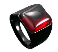 OAKKY Simple Personnalité Pierre Naturelle Carrée Pierre Précieuse Biker Bague Unisexe en Acier Inoxydable Style Gothique et Punk Bande de Déclaration Noir Rouge Taille 57