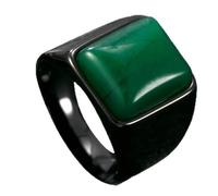 OAKKY Simple Personnalité Pierre Naturelle Carrée Pierre Précieuse Biker Bague Unisexe en Acier Inoxydable Style Gothique et Punk Bande de Déclaration Noir Vert Taille 57