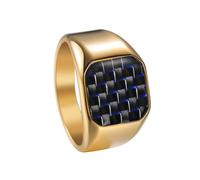 OAKKY Titane Acier Fibre De Carbone Bague pour Homme Incrustation Bande Composite Dessus Plat Bague Cachet Or Noir Bleu Taille 54