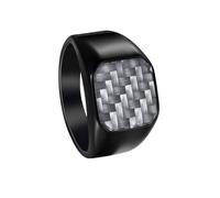 OAKKY Titane Acier Fibre De Carbone Bague pour Homme Incrustation Bande Composite Dessus Plat Bague Cachet Noir Argent Taille 60