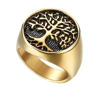 OAKKY Unique Bague Arbre Vie Chevalière Or Noir Ton Bande Promettre Déclaration Classique Gothique Homme Acier Inoxydable Taille 60