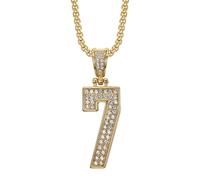 OAKKY Unisex Acier Inoxydable Hip Hop Bijou Incrusté Zirconia Numéro 7 Amulette Rétro Exquis Festival Collier Doré sans Chaîne