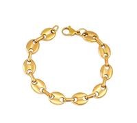 OAKKY Unisex Acier Inoxydable Hip Hop Grain de Café Ovale Bouton Chaîne Collier Breloque Cochon Nez Bracelets Biker Bijoux 9MM Or 19CM