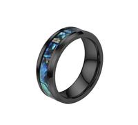 OAKKY Unisex Acier Inoxydable Iridescent Abalone Shell Pattern Incrustation Bague Minimaliste Empilable Band pour Lui et Elle 8mm Noir Taille 60